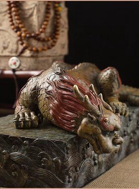 黄铜吸水兽镇水兽龙王蚣蝮水麒麟客厅玄关办公室茶宠摆件高档礼品