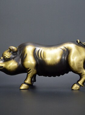 黄铜猪摆件铜生肖猪老母猪仿古古玩铜器工艺品家居客厅办公室摆设