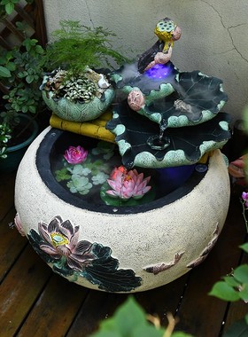 入户花园装饰庭院布置鱼池摆件小院流水鱼缸池塘造景室外水景