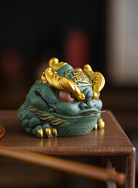 国潮风青砂石招财金蟾动物摆件茶宠客厅办公室茶几桌面装饰品造景