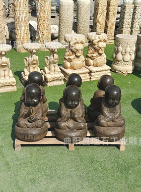 青石小沙弥雕塑汉白玉大理石仿古做旧小和尚雕塑寺庙庭院摆件