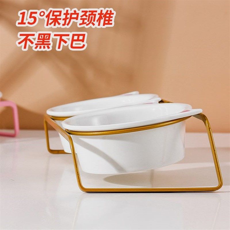 倾斜猫碗陶瓷宠物双碗保护颈椎防打翻喝水两用猫食盆猫咪用品食盆,淘宝优惠券,粉丝福利购,淘宝优惠卷