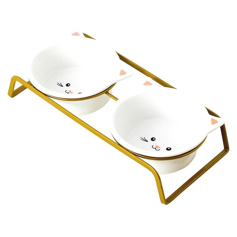 倾斜猫碗陶瓷宠物双碗保护颈椎防打翻喝水两用猫食盆猫咪用品食盆,淘宝优惠券,粉丝福利购,淘宝优惠卷