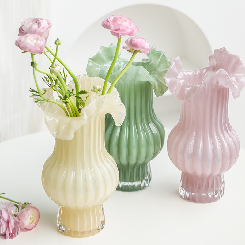 中古艺术复古玻璃花瓶高级感摆件客厅透明插花水培餐桌大肚奶油风,淘宝优惠券,粉丝福利购,淘宝优惠卷