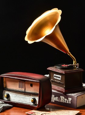 复古酒柜摆件设老式留声机收音机模型拍照道具酒吧家居创意装饰品