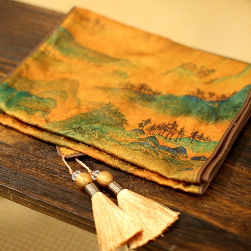 【扬鸣杰韵】国风千里江山古琴桌旗盖布加厚可背古琴囊 防尘琴衣,淘宝优惠券,粉丝福利购,淘宝优惠卷