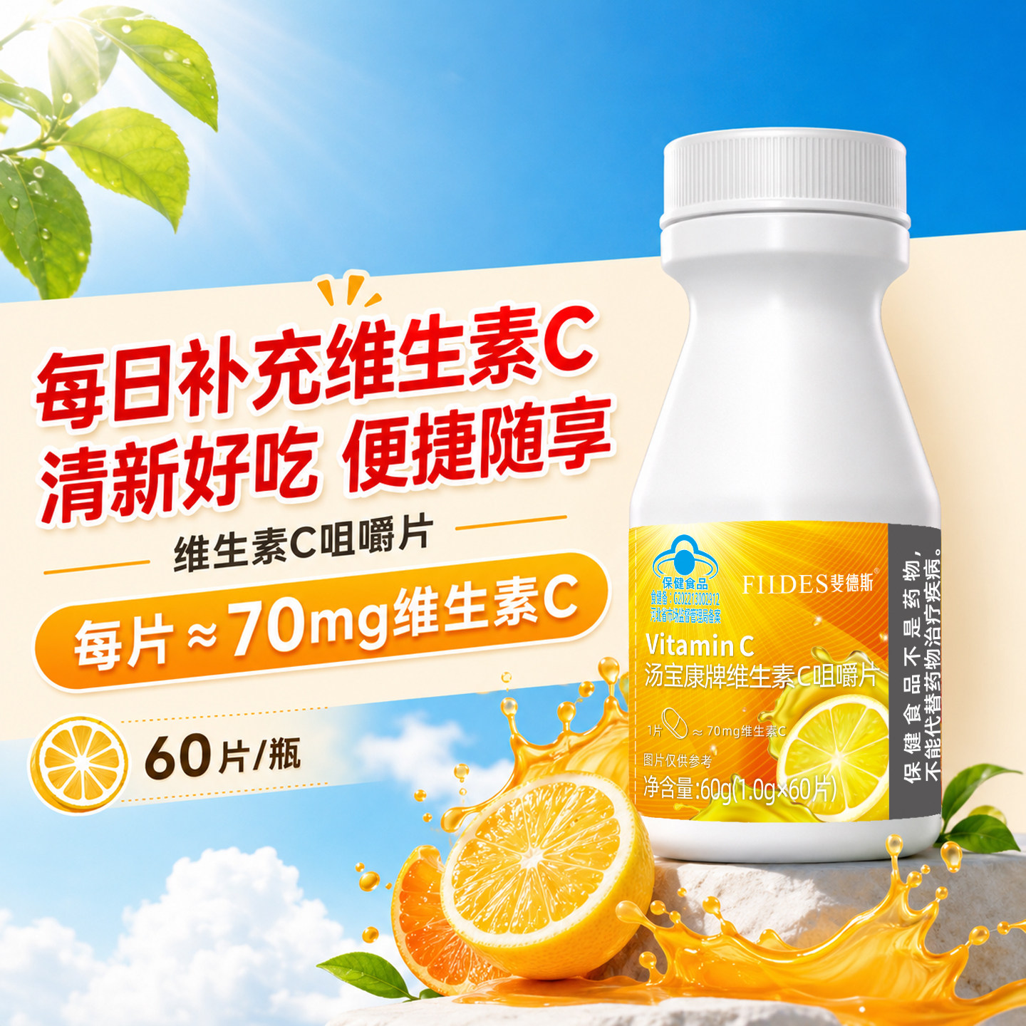 FIIDES汤宝康维生素C咀嚼片60片