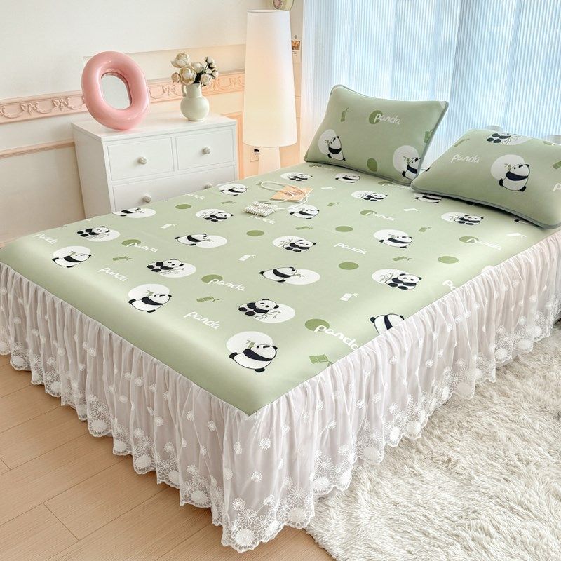 夏季A类卡通儿童冰丝席凉席三件套床裙款可机洗蕾丝床罩空调软席,淘宝优惠券,粉丝福利购,淘宝优惠卷