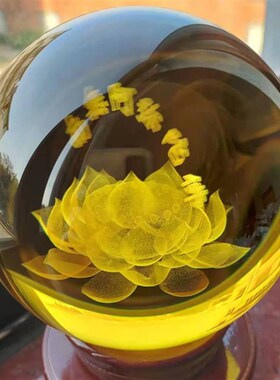 优惠价黄水晶球莲花阿弥陀佛内雕精品客奉复古风摆厅结缘装饰供件