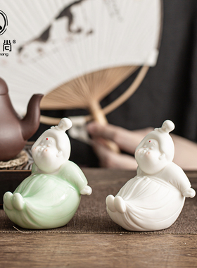 创意可爱手工陶瓷唐女笔托茶宠摆件文房用品茶搁搁笔架家居小摆件