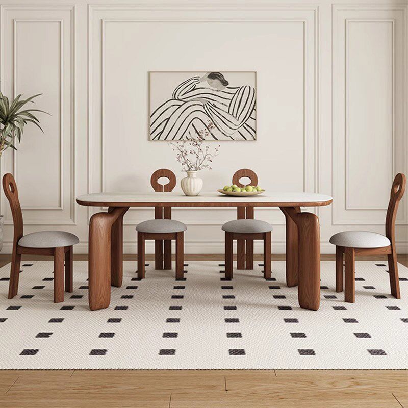 复古风实木餐桌大象腿白蜡木胡桃色长方形家用饭桌实木岩板餐桌椅,淘宝优惠券,粉丝福利购,淘宝优惠卷