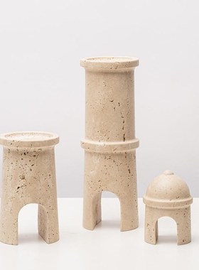 创意中世纪黄洞石城堡摆件软装样板房客厅茶几桌面大理石拱门饰品