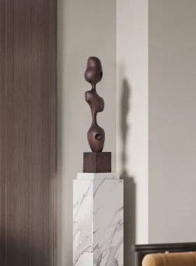 样板间创意抽象竖高木雕摆件家居饰品客厅玄关装饰高档艺术工艺品