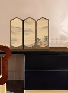 中古风桌面小屏风摆件创意入户玄关边柜电视柜摆画茶室酒店装饰