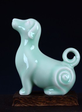 天兰色陶瓷羊招财十二12生肖摆件鼠牛虎兔龙蛇马羊猴鸡狗猪工艺品