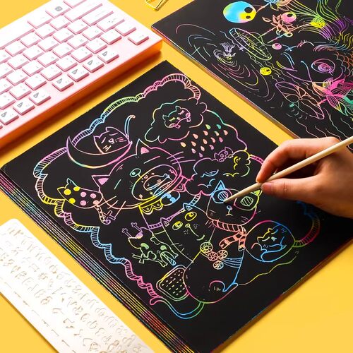 炫彩刮画纸小学生专用a4儿童刮刮画幼儿园创意彩色刮蜡纸刮刮纸 - 图0