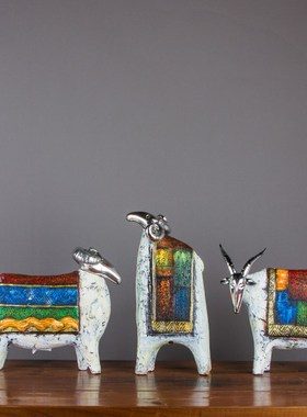 树脂油画绵羊动物摆件 欧式田园电视柜客厅玄关家居装饰工艺品