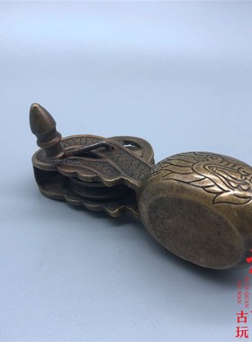 纯黄铜老古董清代双龙戏珠纹饰老墨斗老物件复古微雕古玩杂项收藏