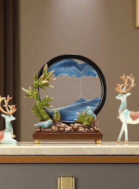 熊猫节节高升富贵竹子招财乔迁新家办公室客厅玄关酒柜流沙画摆件