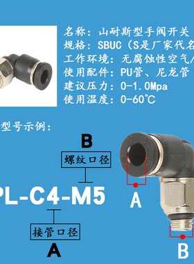 气缸气管接头L型直角迷你弯头SPL-C4-M3 4-M5 4-M6 6-M5 3-M5