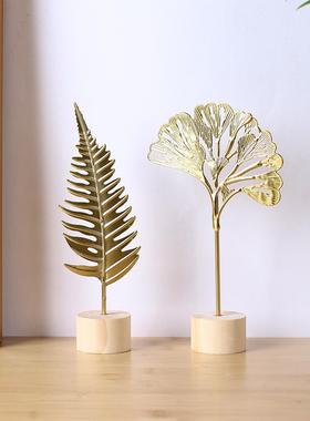 创意轻奢铁艺叶子摆件现代客卧室厅玄关电视酒柜金叶子装饰工艺品