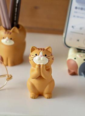 猫和虎支架摆件日式 卡通手机支架笔筒收纳眼镜架