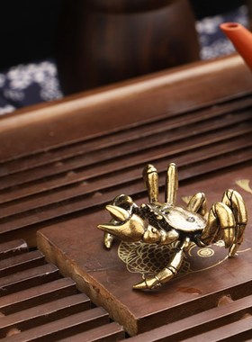 纯铜八方来财金钱螃蟹摆件 黄铜横财将军 招财聚财家居工艺品