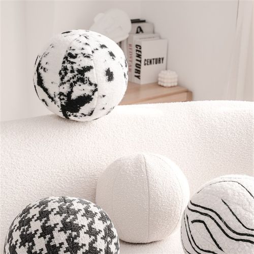 柏洛斯现代简约圆形装饰球棉麻样板间沙发配抱枕客厅高级感奶油风 - 图1