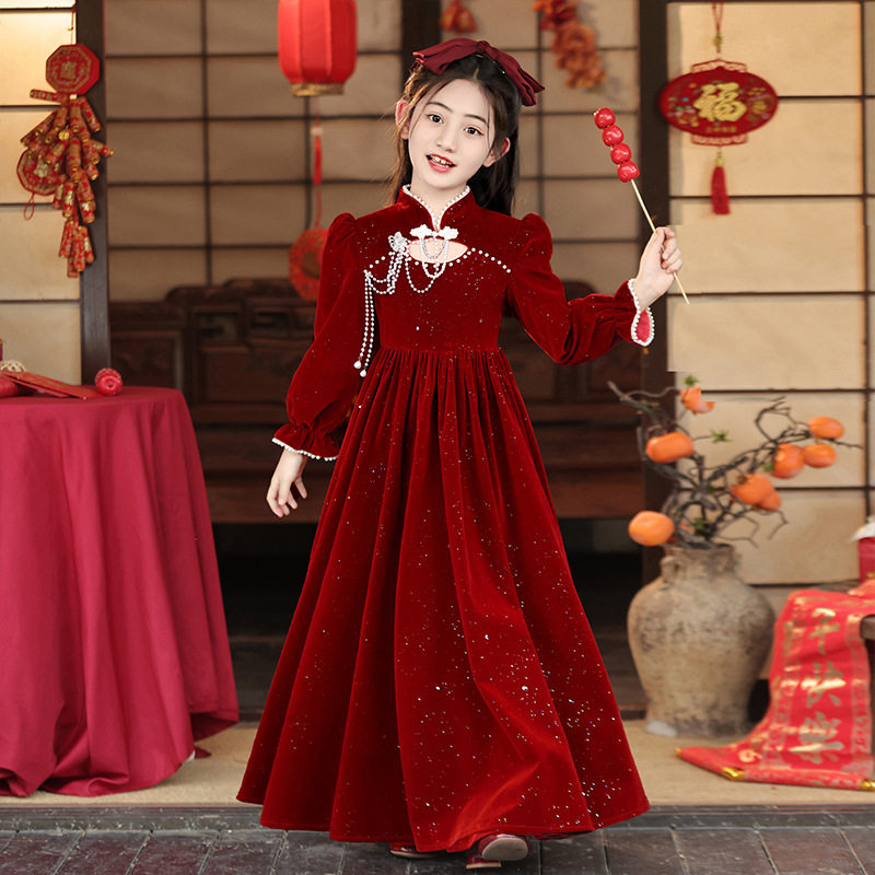 2025新款女童礼服公主裙红色拜年连衣裙洋气加绒裙子儿童中大,淘宝优惠券,粉丝福利购,淘宝优惠卷