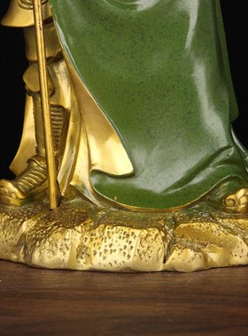 铜关公摆件 彩绘绿铜关羽摆件