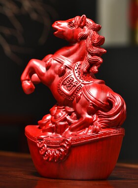 红花梨木雕马到成功摆件实木十二生肖马摆设家居客厅装饰工艺礼品
