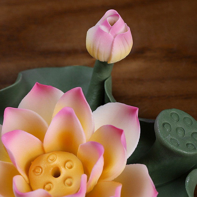 东方泥土传统手工陶瓷莲花香插摆件家用室内线香香座香托点香器,淘宝优惠券,粉丝福利购,淘宝优惠卷