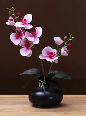 带叶手感胶蝴蝶兰仿真花艺套装摆件家居客厅餐桌花装饰假花绢花