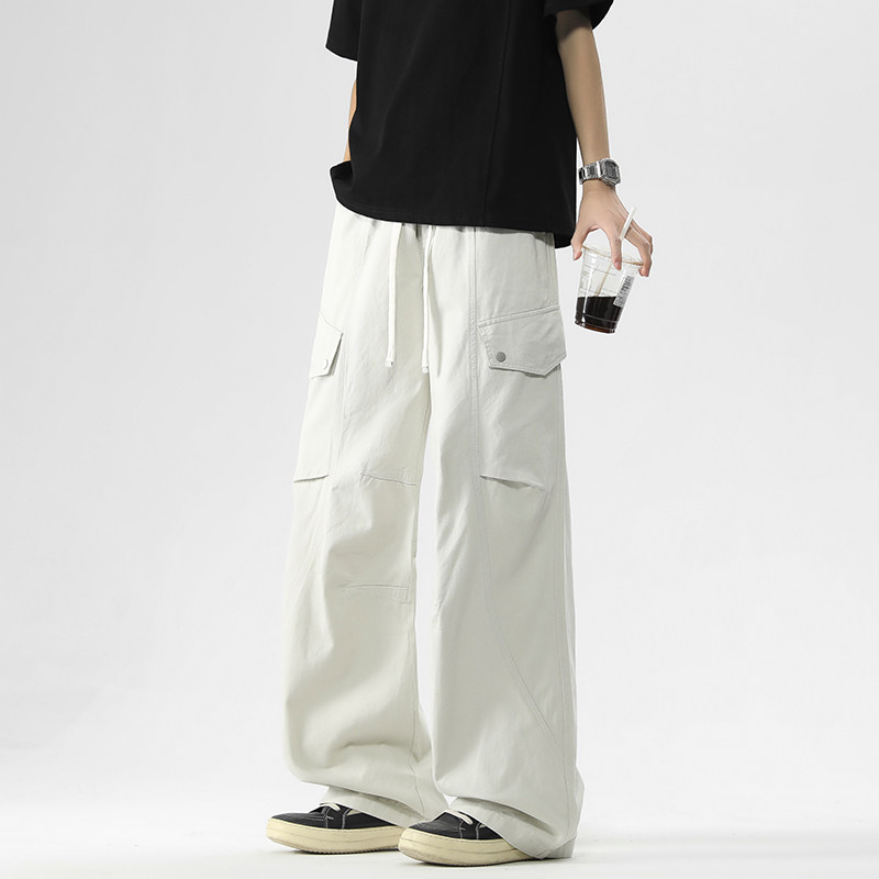 美式运动多口袋弯刀工装裤男春秋新款宽松直筒设计感阔腿休闲长裤,淘宝优惠券,粉丝福利购,淘宝优惠卷