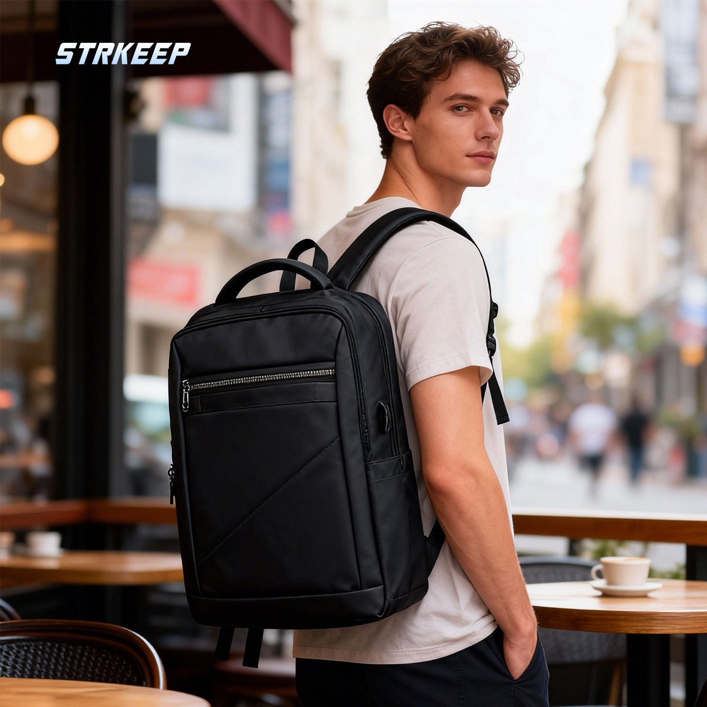 黑色简约商务双肩包男士大容量通勤休闲简约15寸电脑包多功能背包,淘宝优惠券,粉丝福利购,淘宝优惠卷