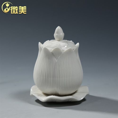 微美陶瓷佛前供奉用品手彩双莲圣水杯莲花圣水杯供奉水杯净水杯 - 图3