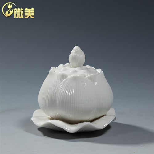 微美陶瓷佛前供奉用品手彩双莲圣水杯莲花圣水杯供奉水杯净水杯 - 图0