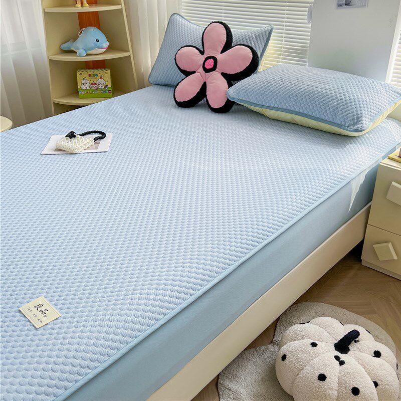 2024夏季新款凉感冰丝豆豆凉席床笠款三件套家用可机洗空调软席子,淘宝优惠券,粉丝福利购,淘宝优惠卷