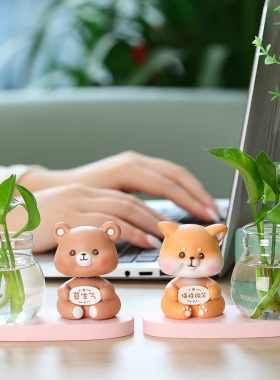 创意莫生气卡通动物公仔摆件水培绿萝花客厅玄关家居装饰桌面摆设