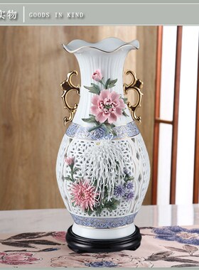 潮州手工制作陶瓷工艺品 通花镂空骨瓷花瓶摆件玲珑雕空花瓶礼品