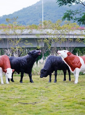 室外仿真黄牛雕塑摆件大型玻璃钢假牛草坪模型公园林景观摆设装饰