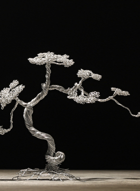 创意家居软装饰品迎客松摆件客厅壁饰玄关办公室陶瓷工艺品仿真花