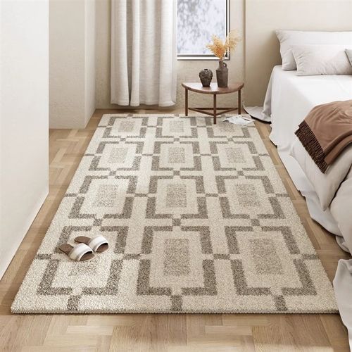 侘寂风卧室仿羊绒床边地毯美拉德加厚房间床前地垫吸水防滑毛绒垫 - 图2