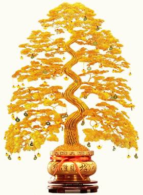 金色发财树摆件手工编织摇钱树家居客厅办公室装饰品乔迁开业送礼