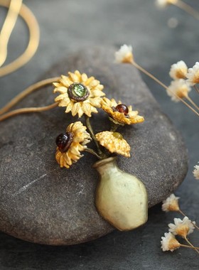 梵高向日葵长款复古小众设计吊坠