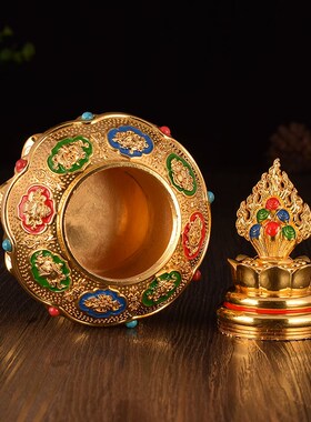 财传民镀用品族金彩绘八吉祥莲花摩尼宝藏神宝瓶合金宝瓶双色可选