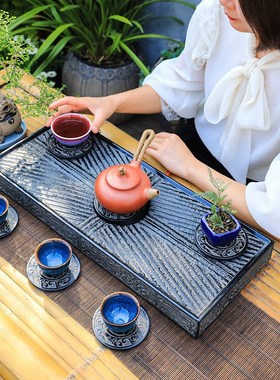 陋石坊新中式干泡茶盘客厅茶几家用功夫茶具长方形排水小茶台茶托