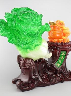 恭喜发财玉白菜摆件招财金蟾财源广进工艺公司开业乔迁礼品装饰品