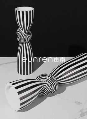 简约现代创意黑白条纹扭结烛台树脂摆件样板房客厅电视柜桌面装饰