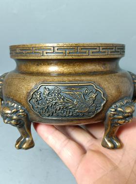 2023古玩收藏仿古龙凤香炉家居装饰铜香炉摆件创意礼品工艺品